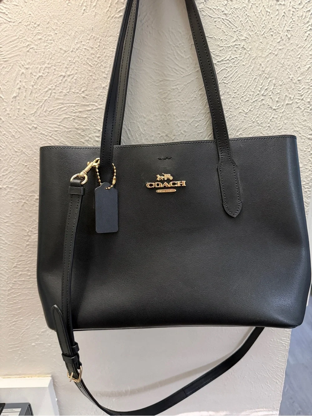 Coach Black Leather Tote with Gold Logo